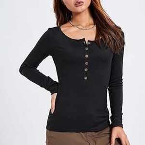 J. Crew Black Long Sleeve Henley Top